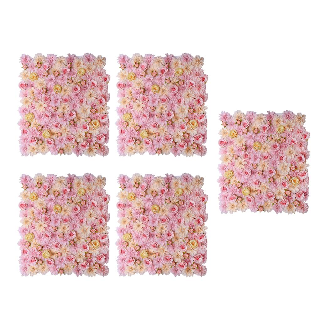 5Pcs Artificial Flower Wall Panels Wedding Venue Decor Pink Champagne