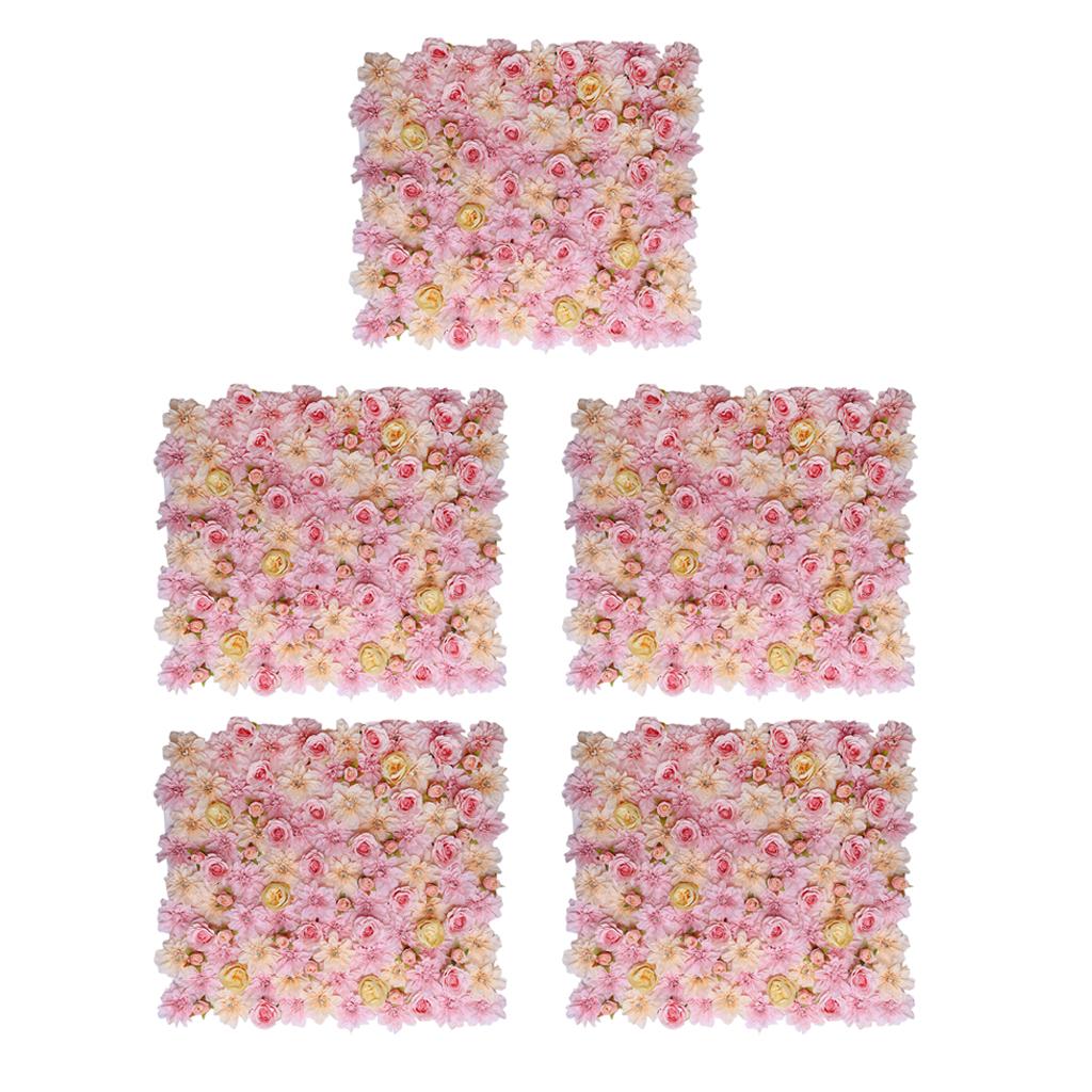 5Pcs Artificial Flower Wall Panels Wedding Venue Decor Pink Champagne