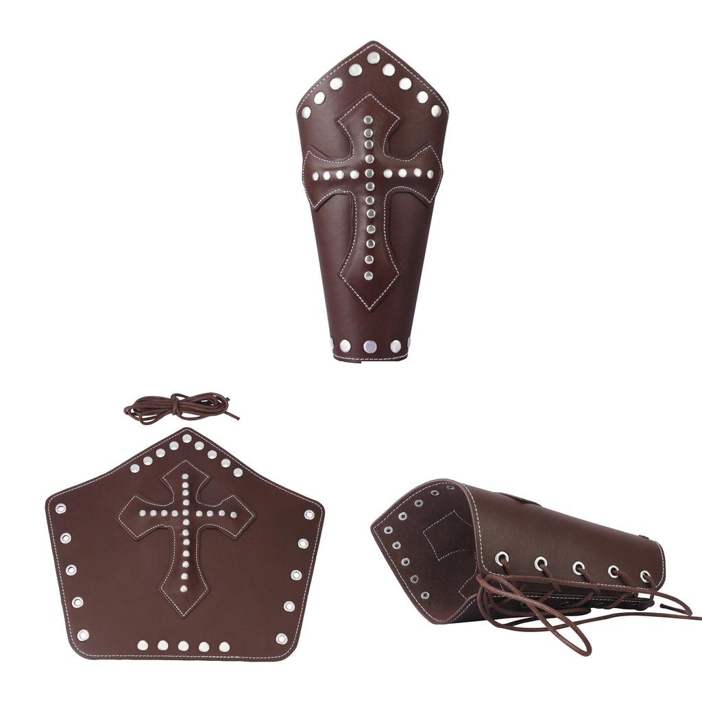 2x Coffee Medieval Cross Rivet Bandage Steampunk Gauntlet Bracelet Wristband