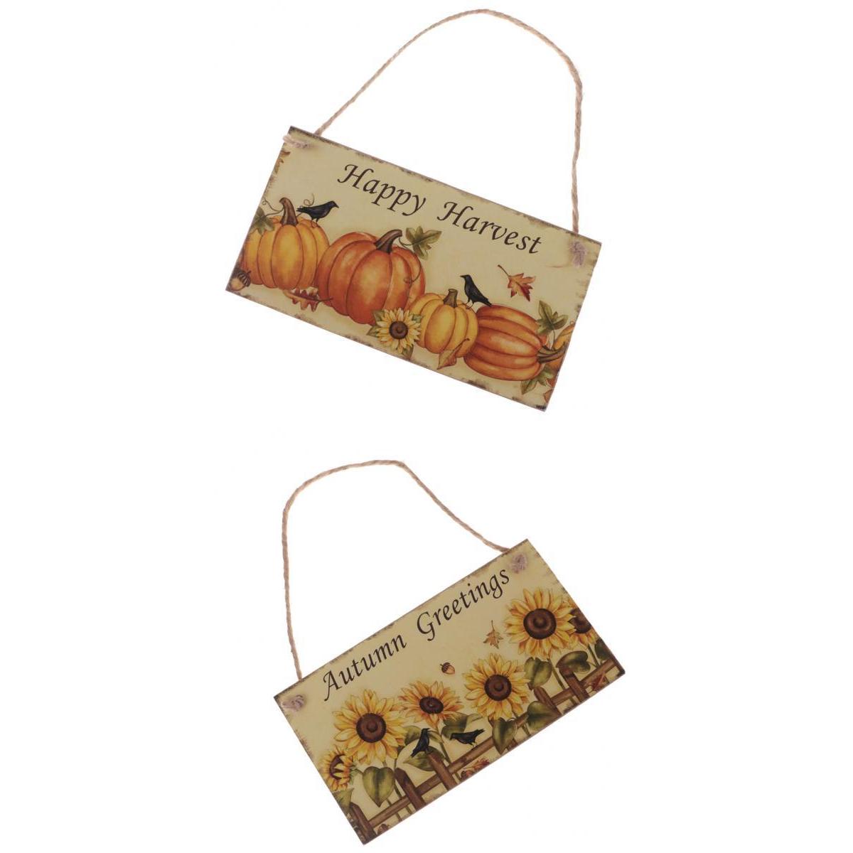 2pcs Rustic Wood Plaque Autumn Blessings Board Happy Harvest Hanging Sign