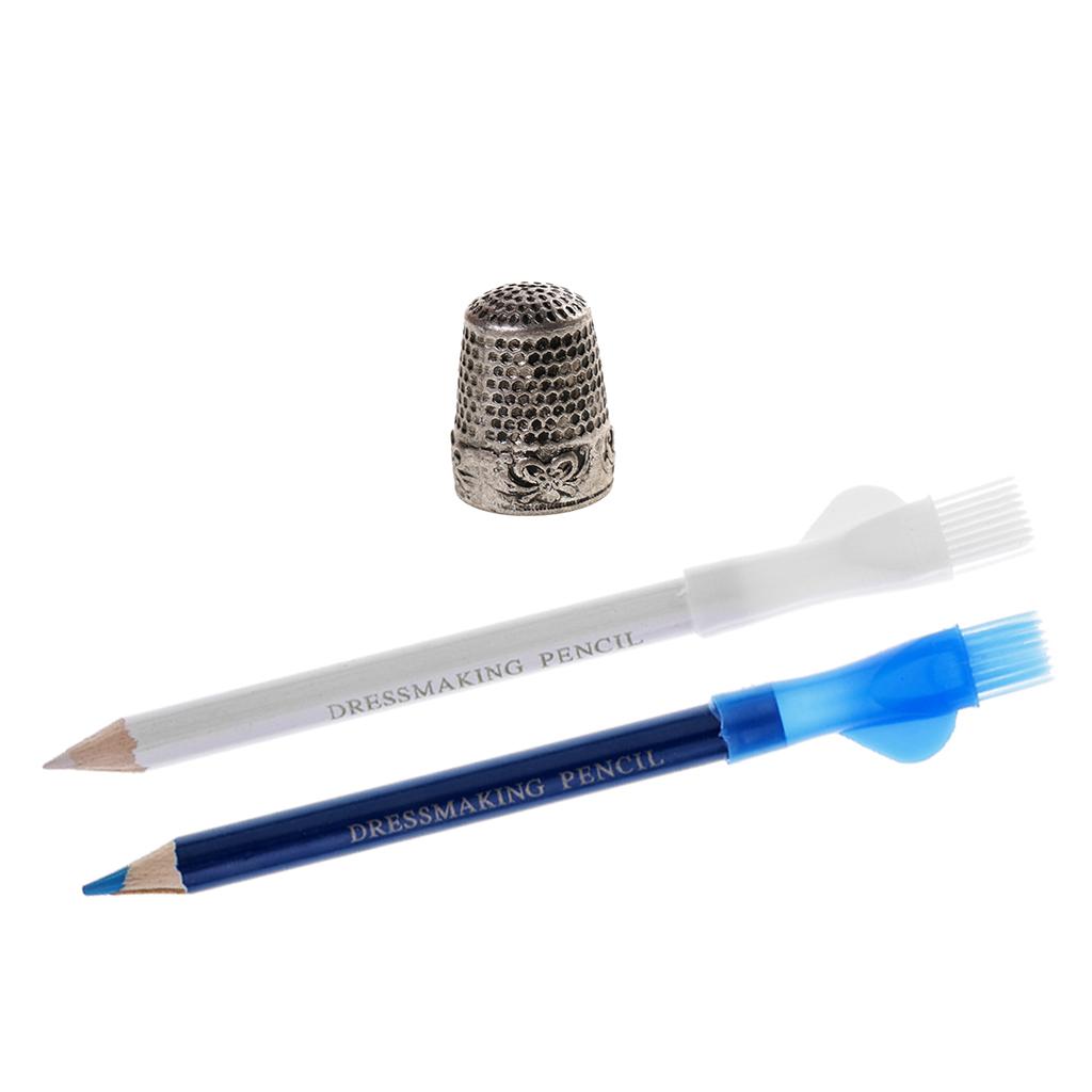 3Pcs Tailors Chalk Pencil Dressmaker Pen DIY Craft with Metal Sewing Thimble