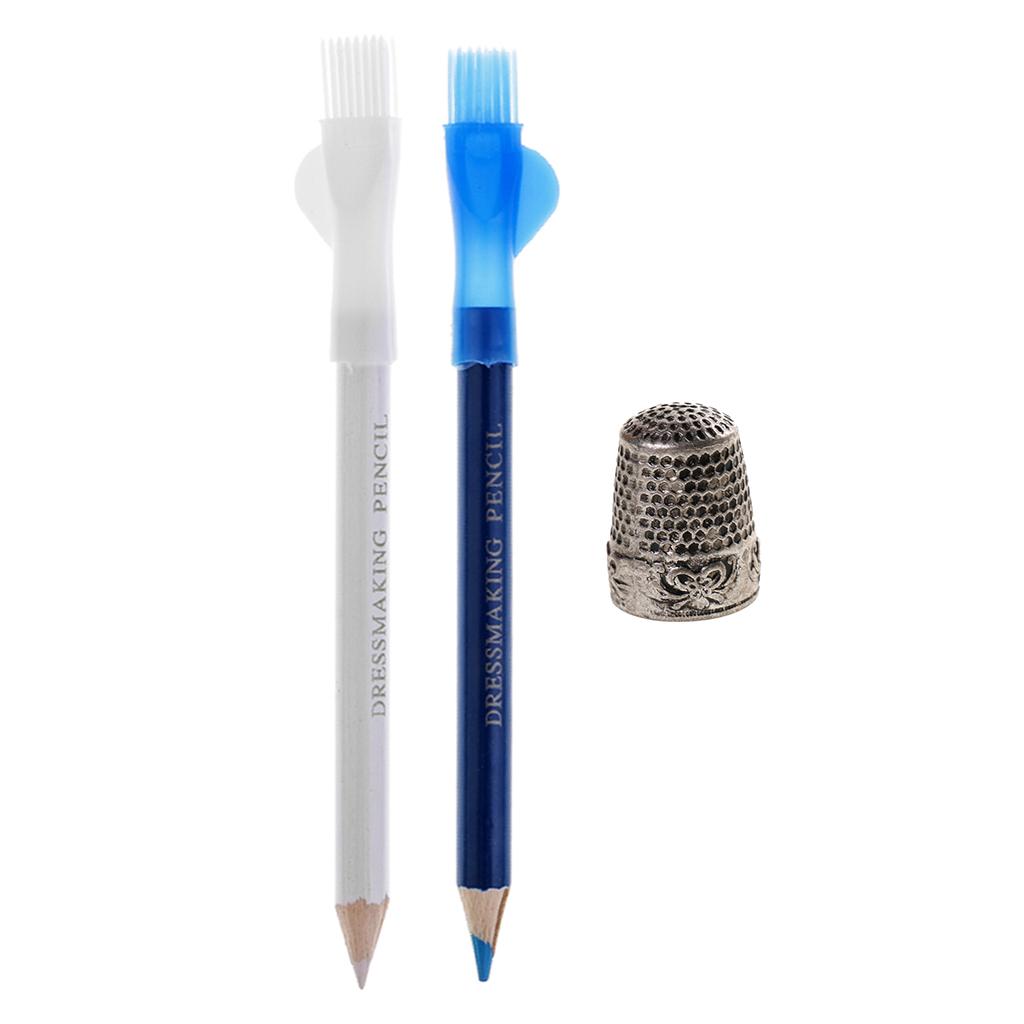 3Pcs Tailors Chalk Pencil Dressmaker Pen DIY Craft with Metal Sewing Thimble