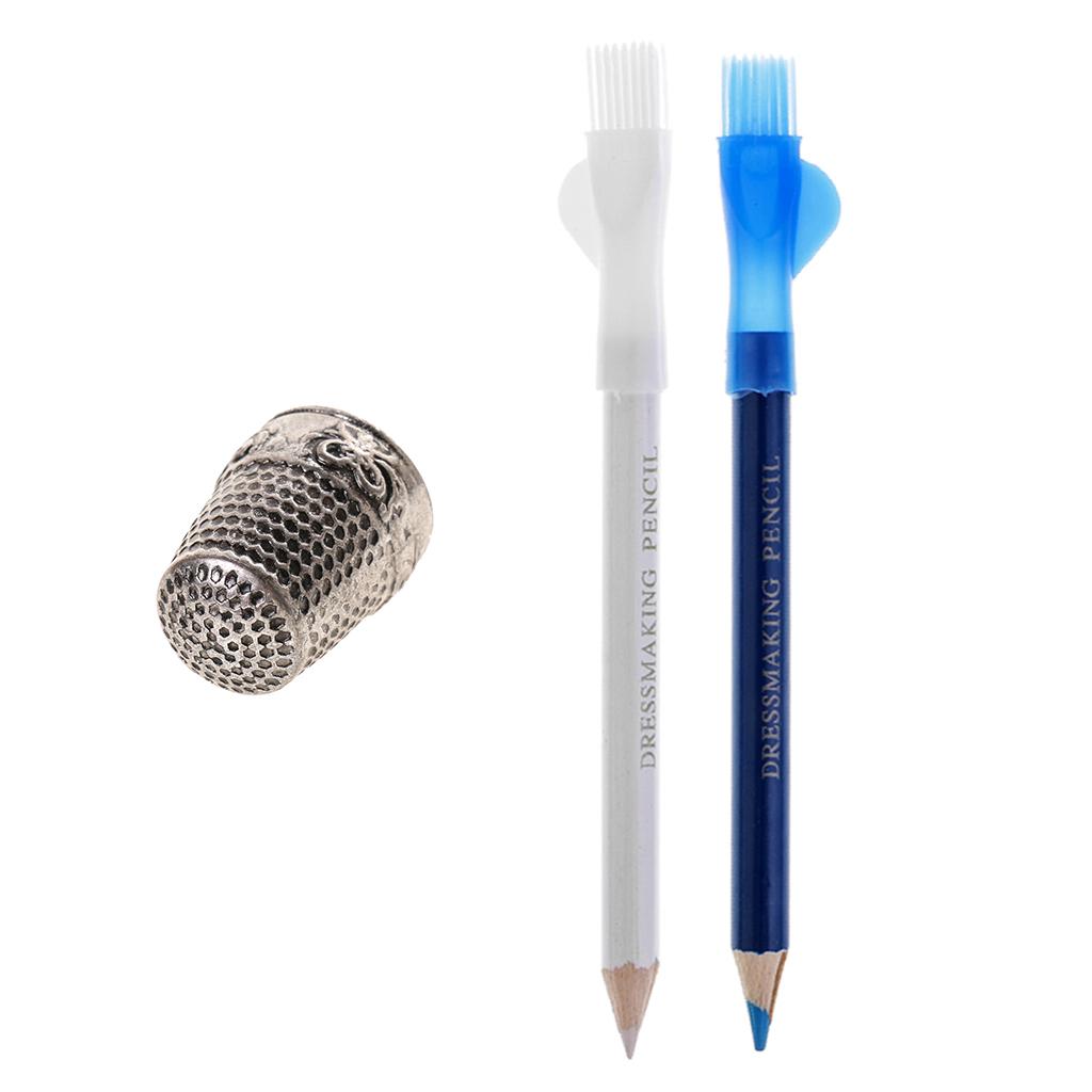 3Pcs Tailors Chalk Pencil Dressmaker Pen DIY Craft with Metal Sewing Thimble