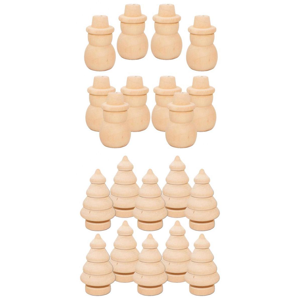 20 x Unfinished Wooden Doll Bodies Shape DIY Paint Art Crafts Tree & Snowman