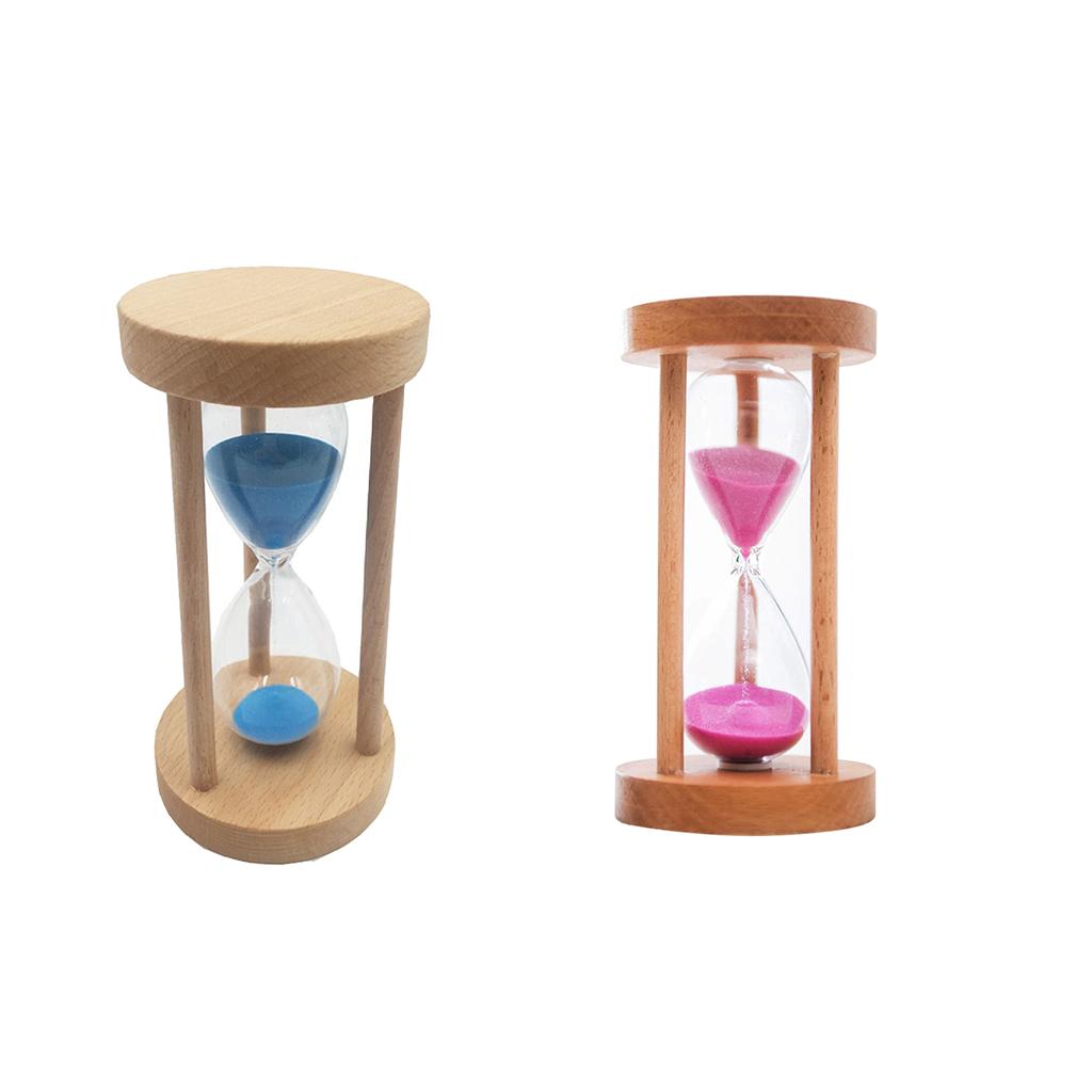 2pcs 10 & 15 Minutes Wooden Sandglass Hourglass Timer Clock Timing Exercise