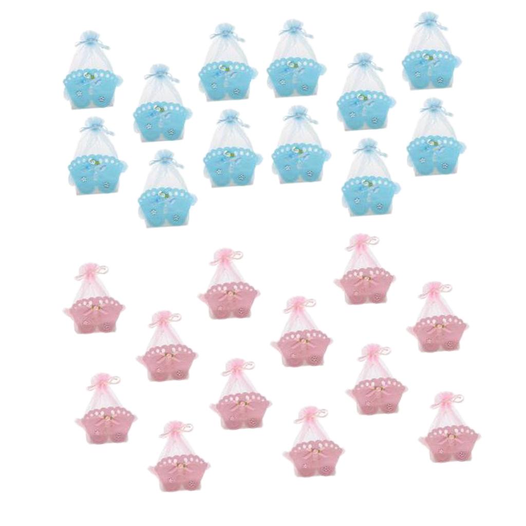 24 Pieces Baby Footprint Gift Box Girl Boy Baby Shower Candy Bags Pink+Blue