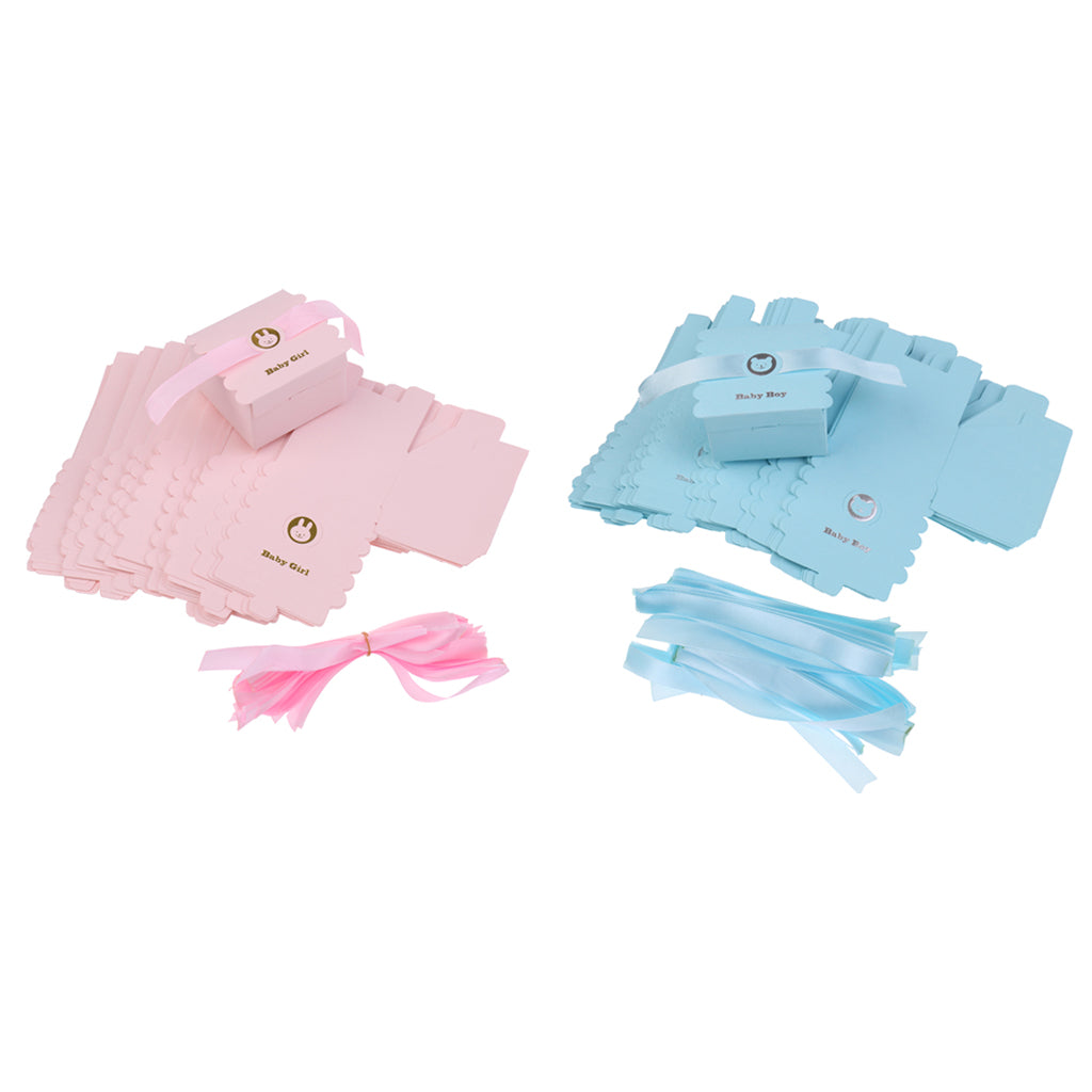 100 Pieces Baby Boy Girl Paper Sweet Candy Boxes Baby Shower Favor Pink+Blue