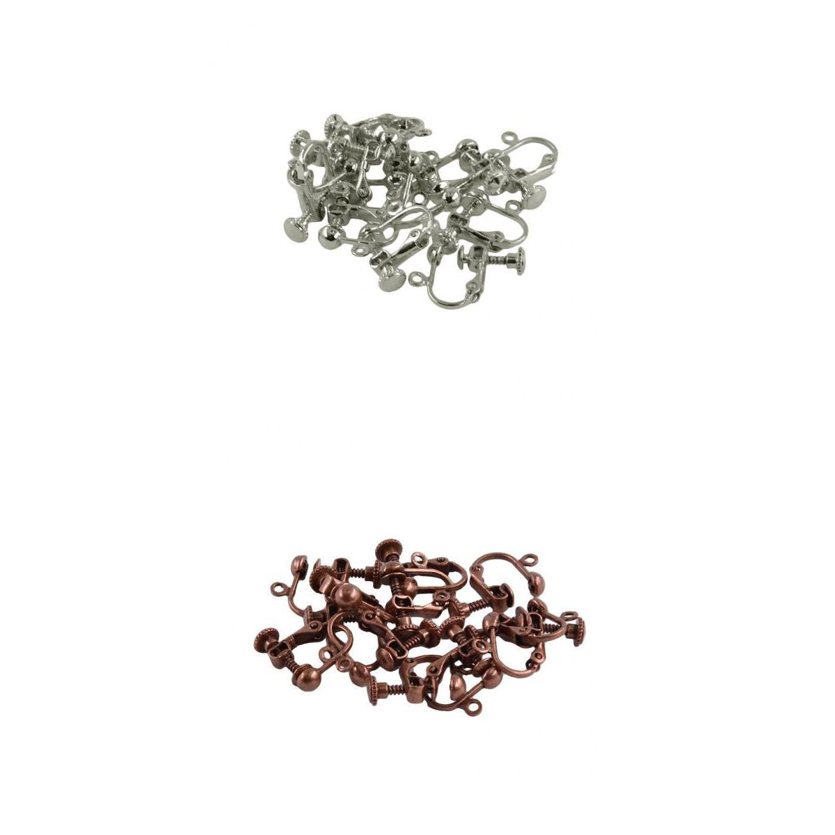24 Pieces Adjustable Screw Earring Clip Flat Hook DIY Craft Antique Brass