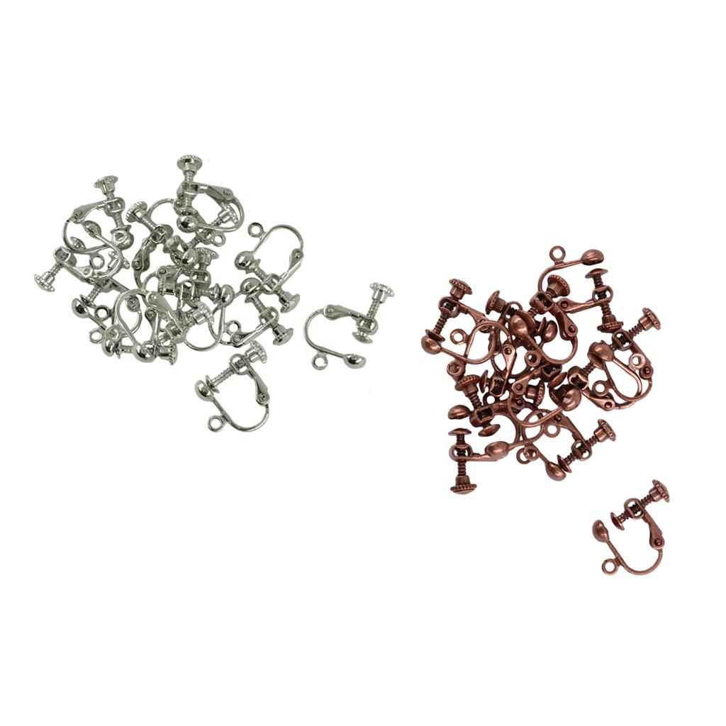 24 Pieces Adjustable Screw Earring Clip Flat Hook DIY Craft Antique Brass