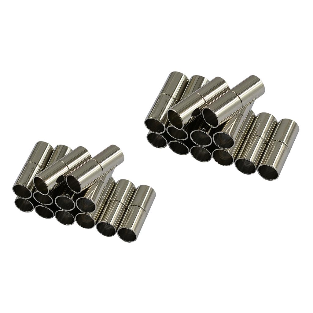 24x Silver and White 4/6mm Tube Barrel Magnetic Clasp Jewelry Making Finding