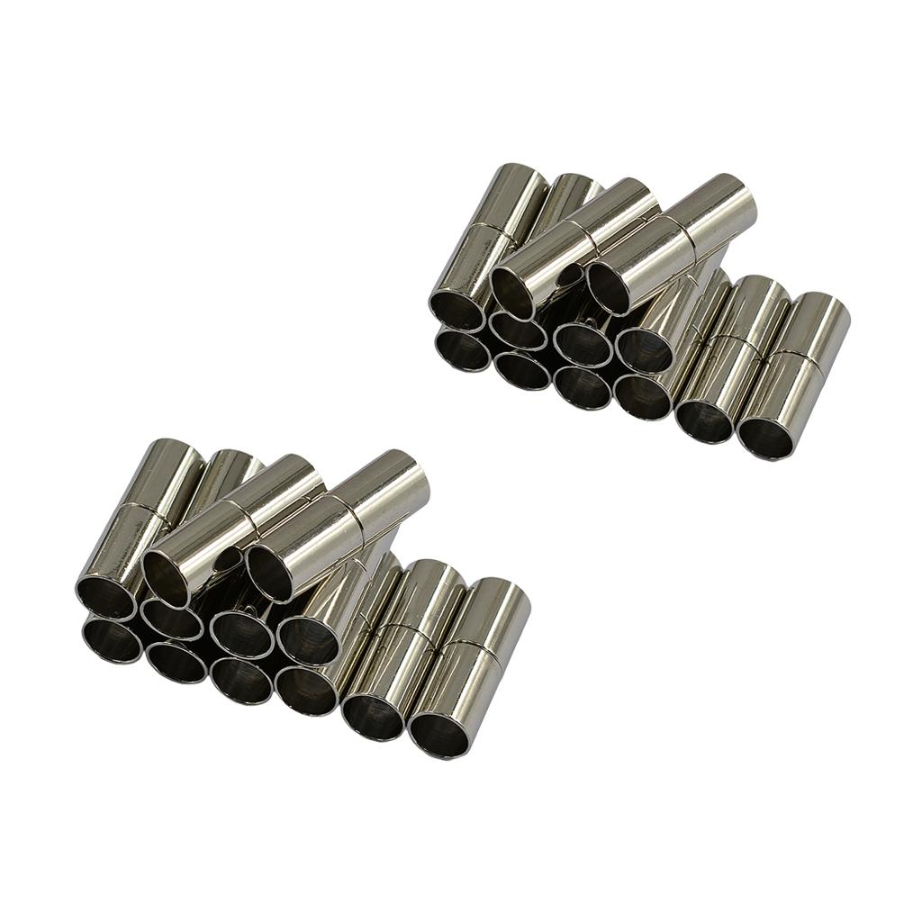24x Silver and White 4/6mm Tube Barrel Magnetic Clasp Jewelry Making Finding