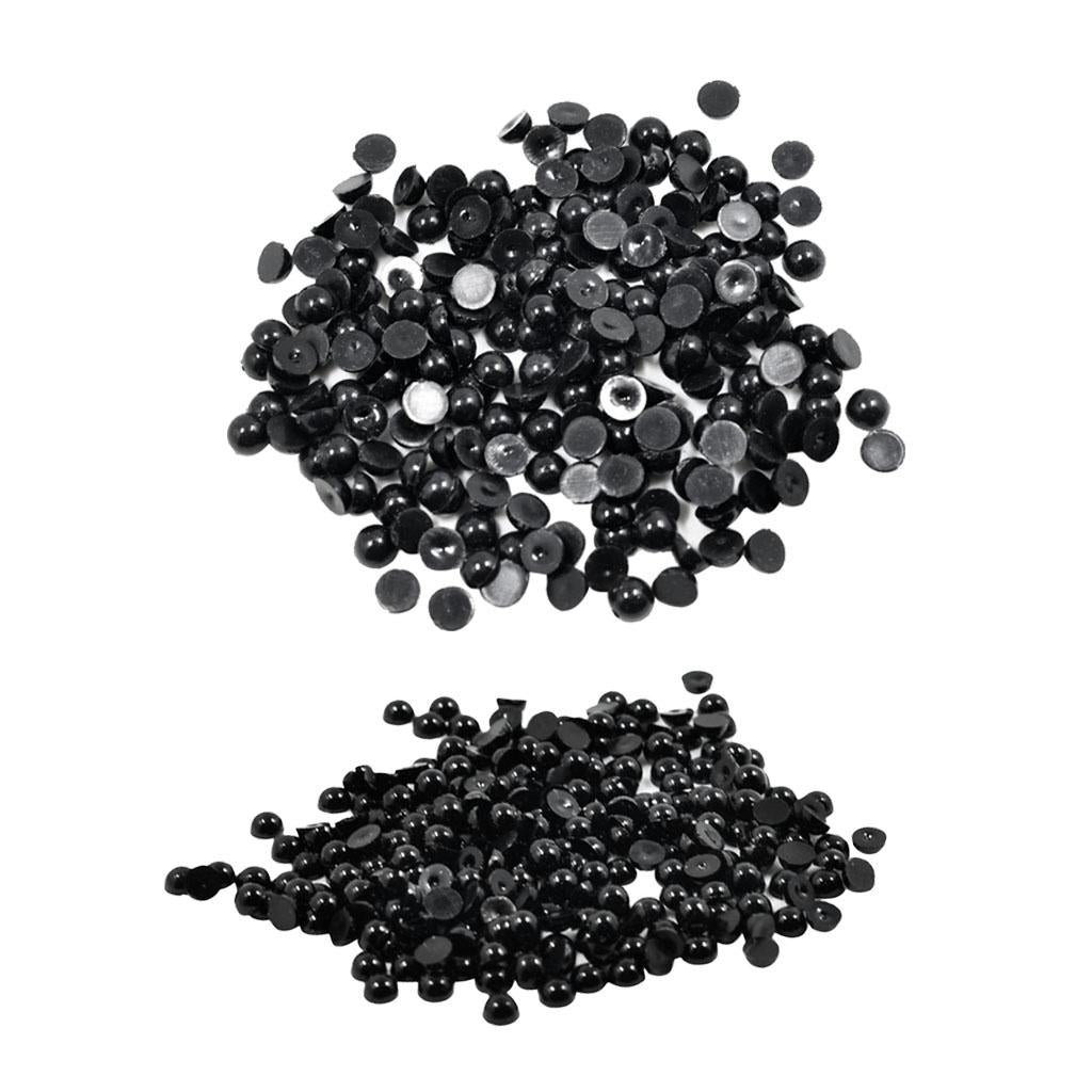 500x 4mm+6mm Black Half Pearl Beads Flat Back Cabochon for DIY Scrapbooking