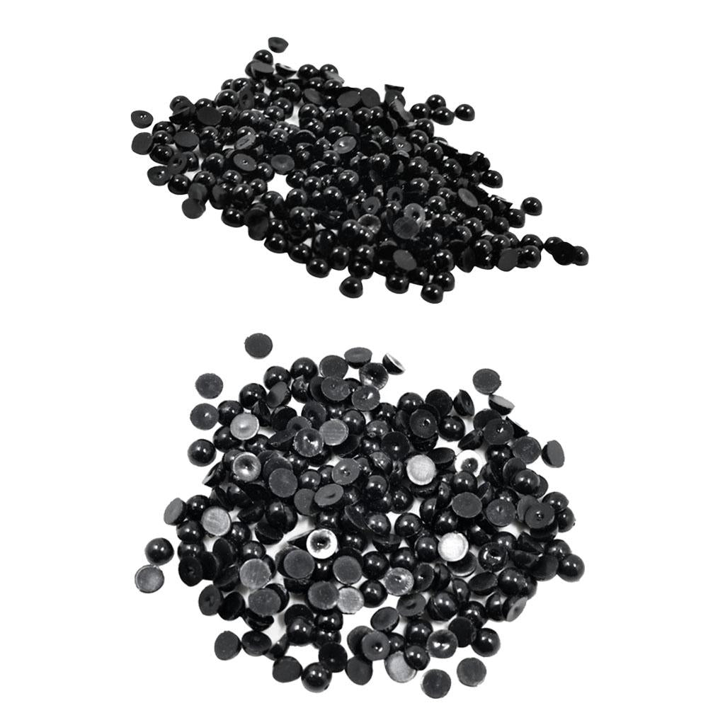 500x 4mm+6mm Black Half Pearl Beads Flat Back Cabochon for DIY Scrapbooking