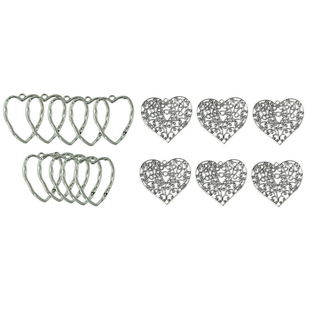 16 Pcs Tibetan Silver Extra Large Filigree Heart Charms Zinc Alloy Pendants