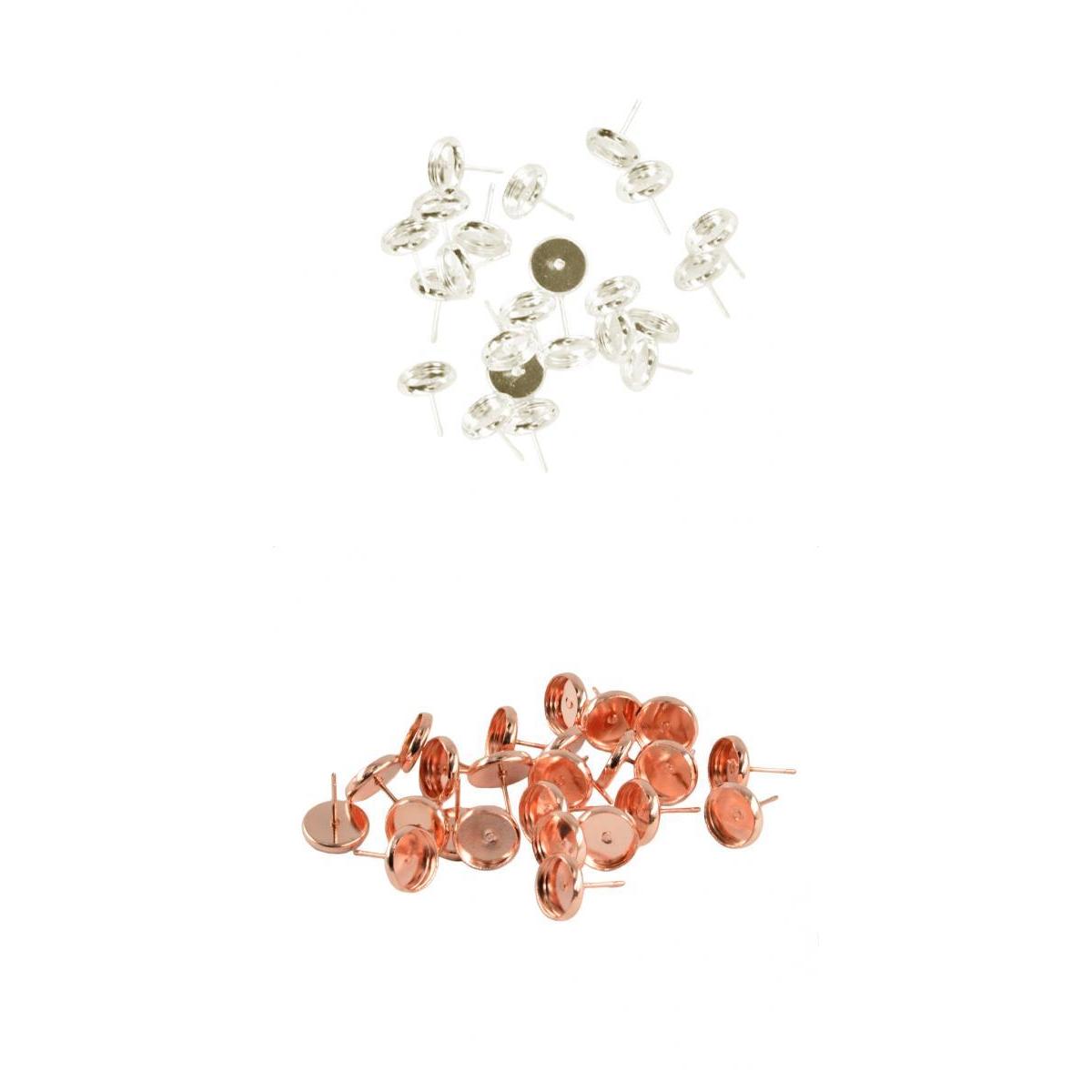 48 Pieces Blank 8mm Earring Tray Cabochon Setting Jewelry DIY Earstud Posts