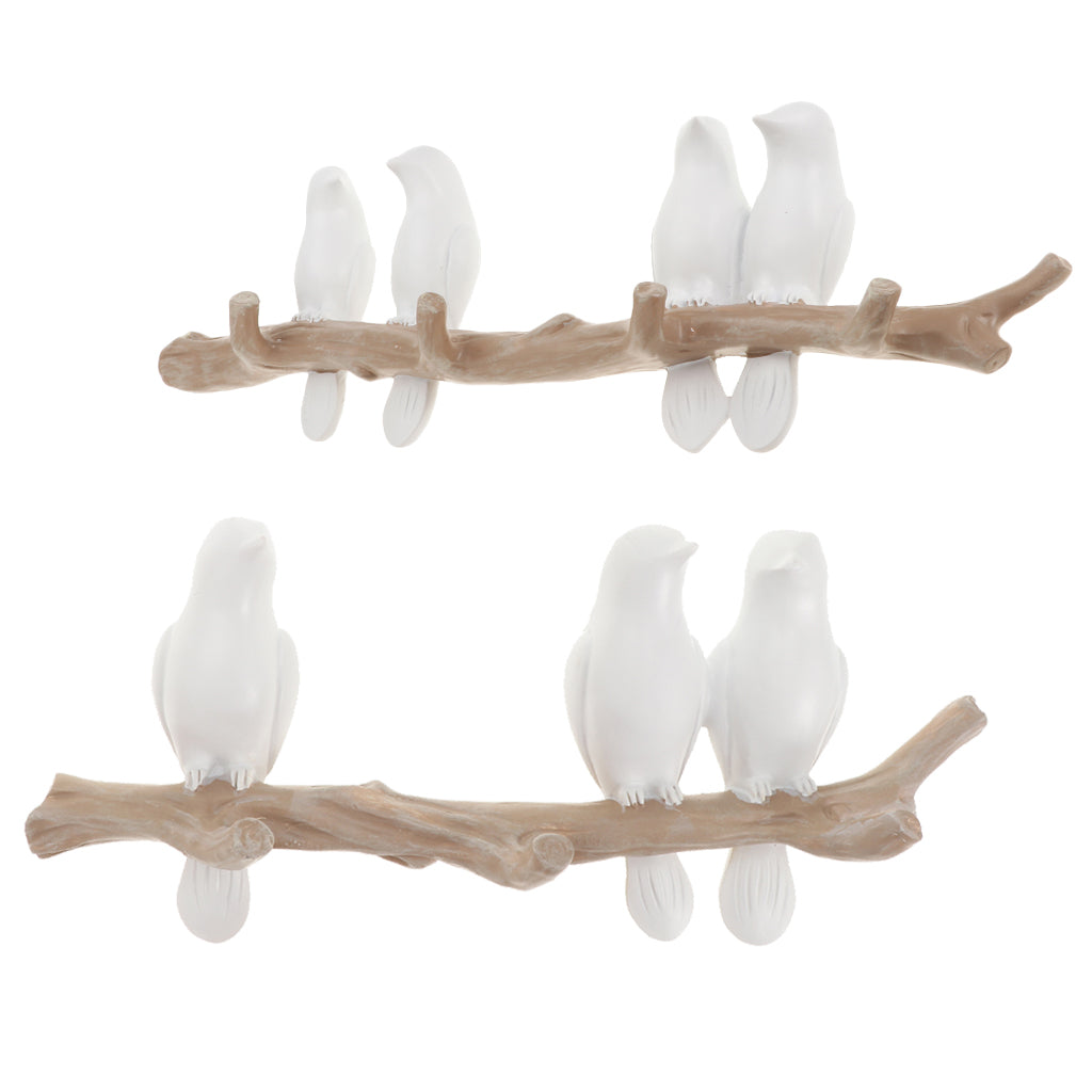 2pcs Wall Mounted Resin Coat Robe Hook Birds On tree Branch Hanger Rack