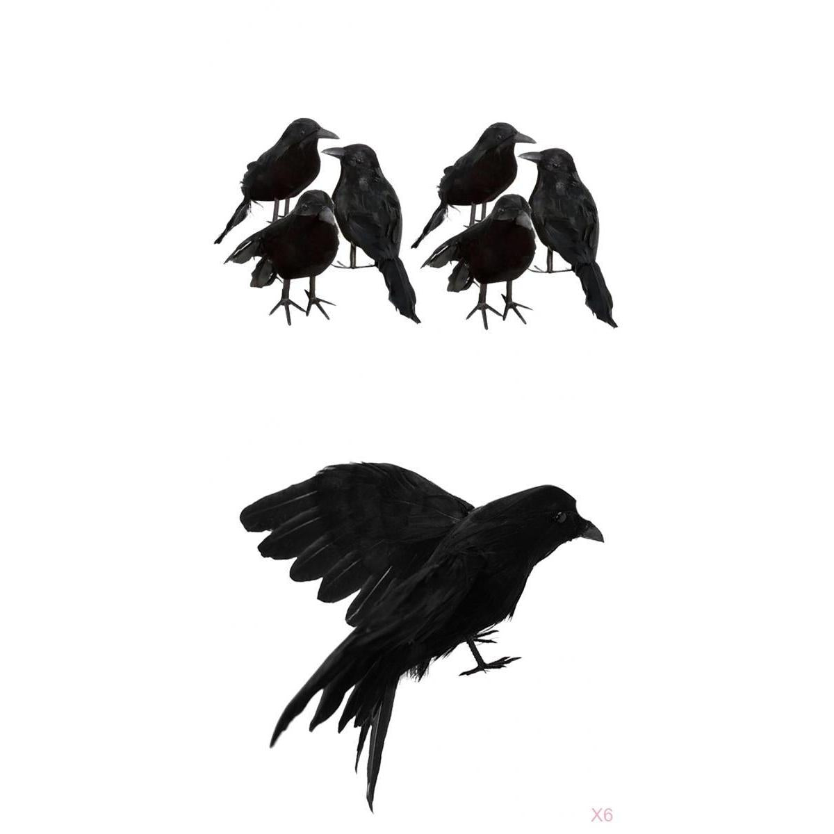 12x Artificial Realistic Birds Ravens Crows for Garden Halloween Decoration