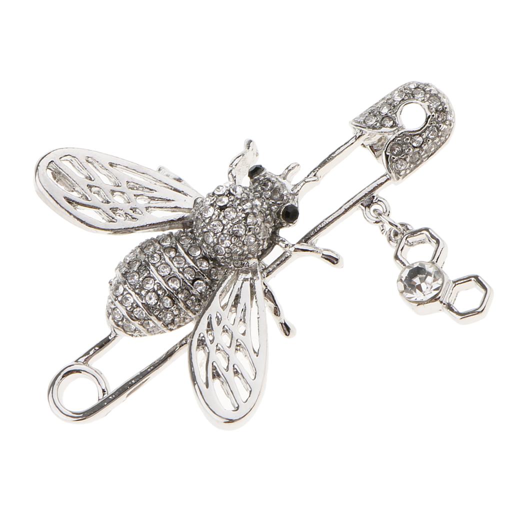 5 Pieces Women Girls Rhinestone Insect Bee Brooch Pins Clothing Decor Silver