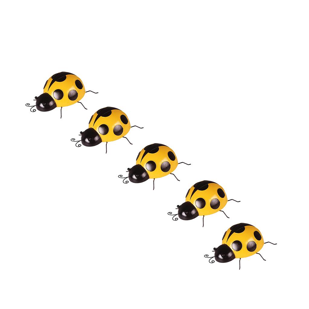 5Pcs Metal Ladybug Fence Hanger Wall Hanging Outdoor Garden Decor10cm Yellow
