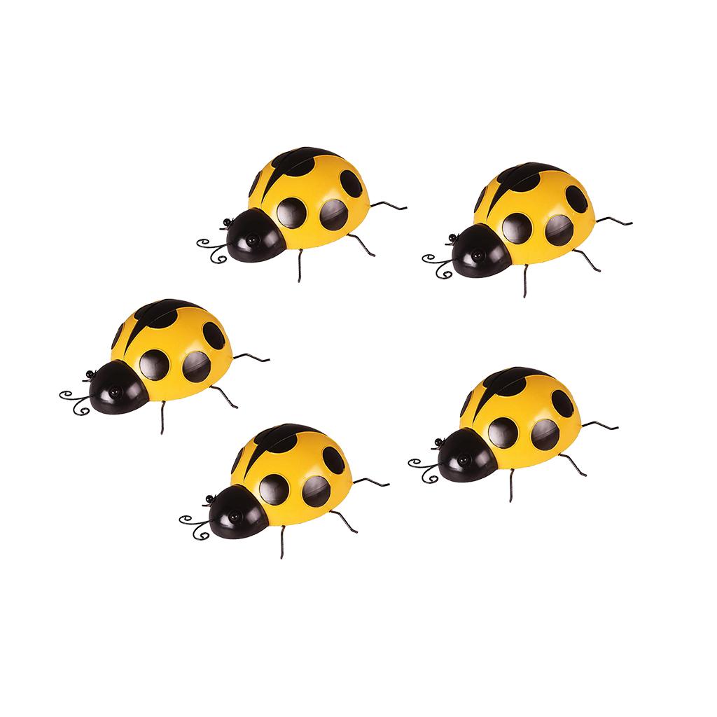 5Pcs Metal Ladybug Fence Hanger Wall Hanging Outdoor Garden Decor10cm Yellow