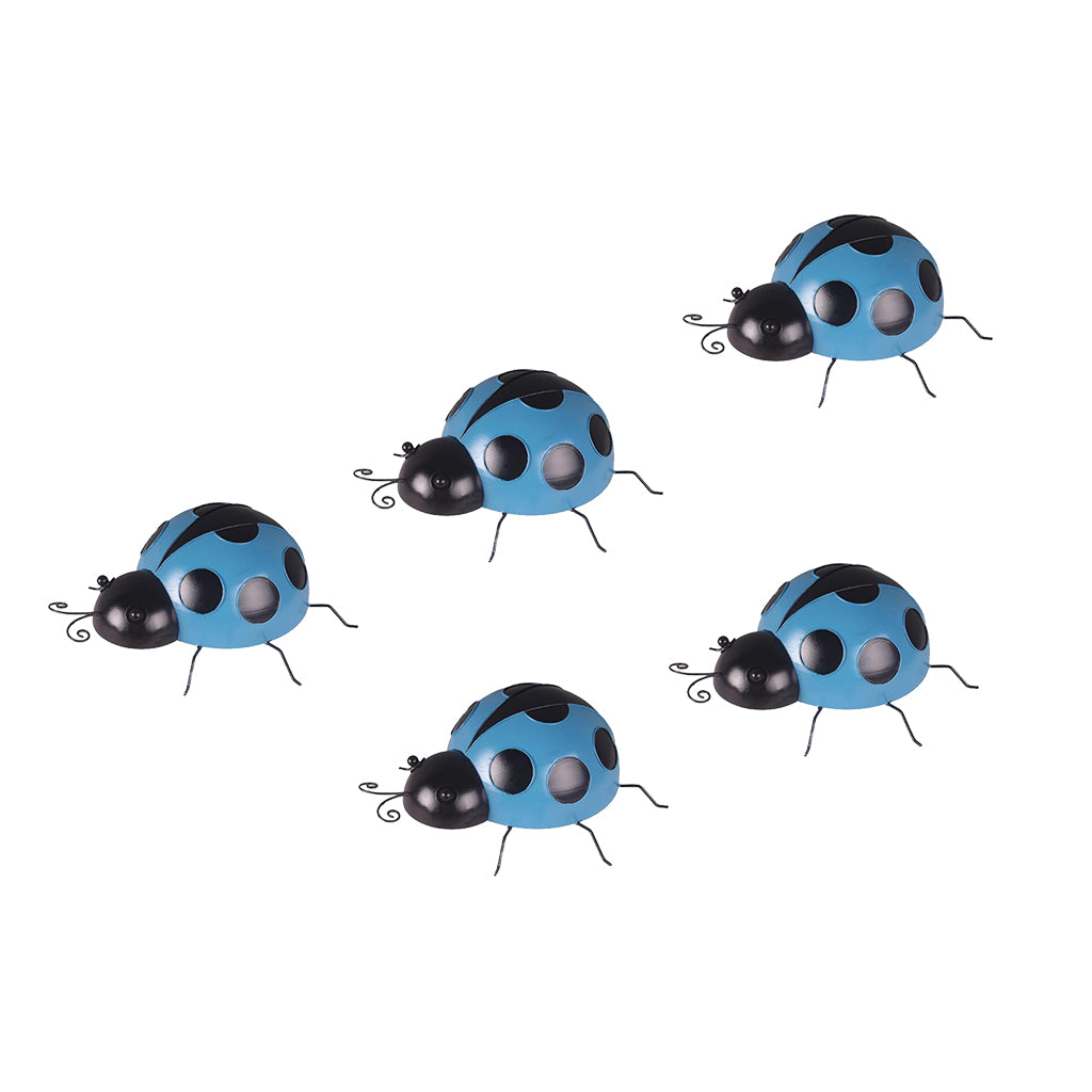 5Pcs Mini Ladybug Fence Hanger Wall Hanging Outdoor Garden Decor 10cm Blue