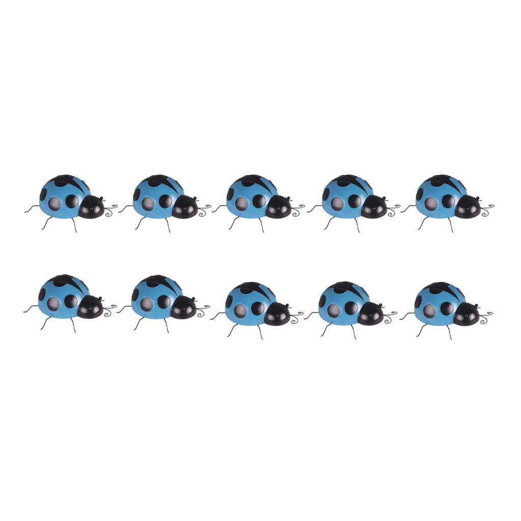 10Pcs Mini Ladybug Fence Hanger Wall Hanging Outdoor Garden Decor 10cm Blue