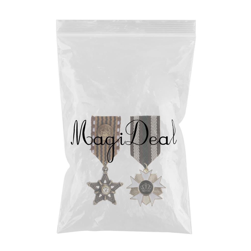 2 Pieces Vintage Crown Star Geometric Medal Badge Fabric Uniform Brooch