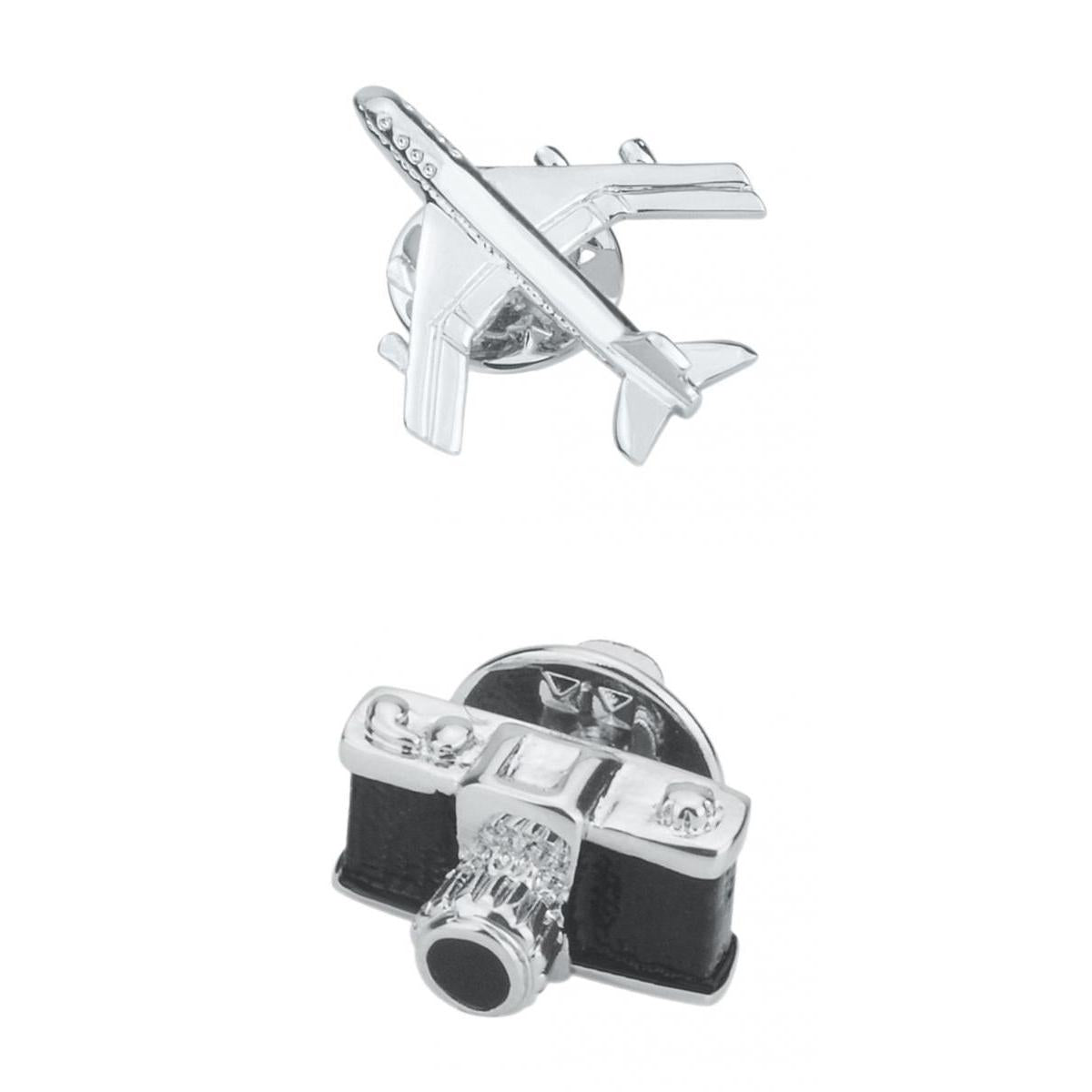 2 Piece Camera Airplane Brooch Jewelry Men Women Suit Corsage Pin Collar Pin