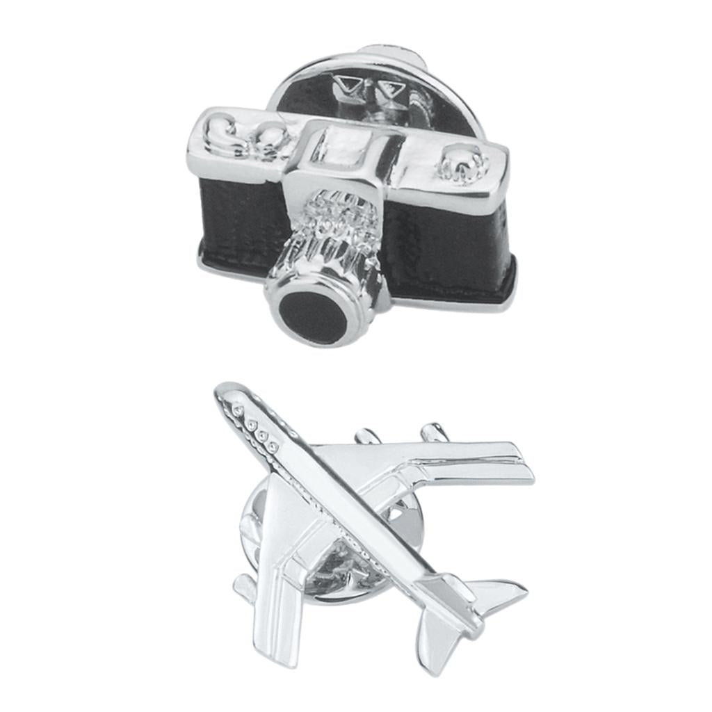 2 Piece Camera Airplane Brooch Jewelry Men Women Suit Corsage Pin Collar Pin