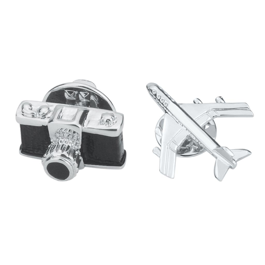 2 Piece Camera Airplane Brooch Jewelry Men Women Suit Corsage Pin Collar Pin