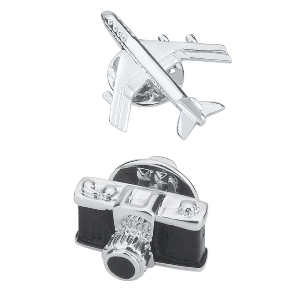 2 Piece Camera Airplane Brooch Jewelry Men Women Suit Corsage Pin Collar Pin