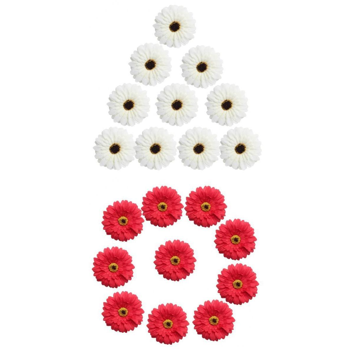 20 Pieces Artificial Gerbera Daisy Flowers Heads for DIY Crafts Red & White