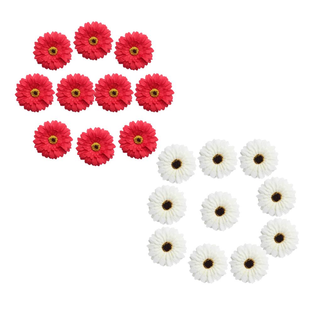 20 Pieces Artificial Gerbera Daisy Flowers Heads for DIY Crafts Red & White