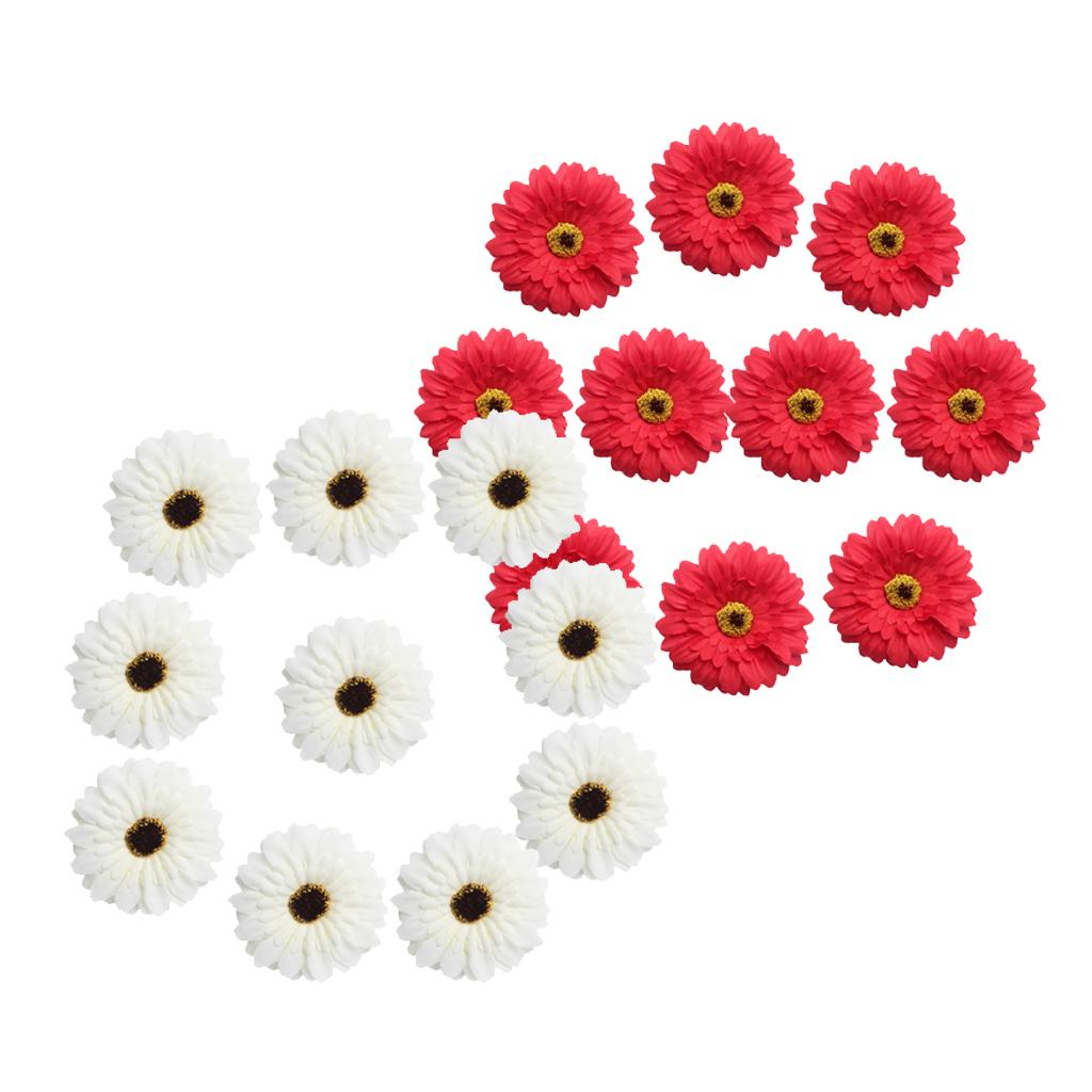 20 Pieces Artificial Gerbera Daisy Flowers Heads for DIY Crafts Red & White