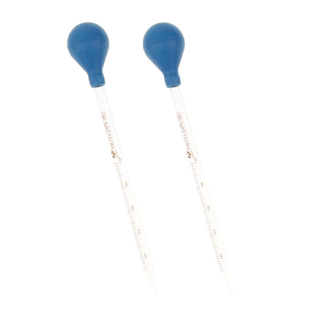 2PCS Glass Graduated Pipette Rubber Cap Lab Chemistry Dropper Dispensing 5mL