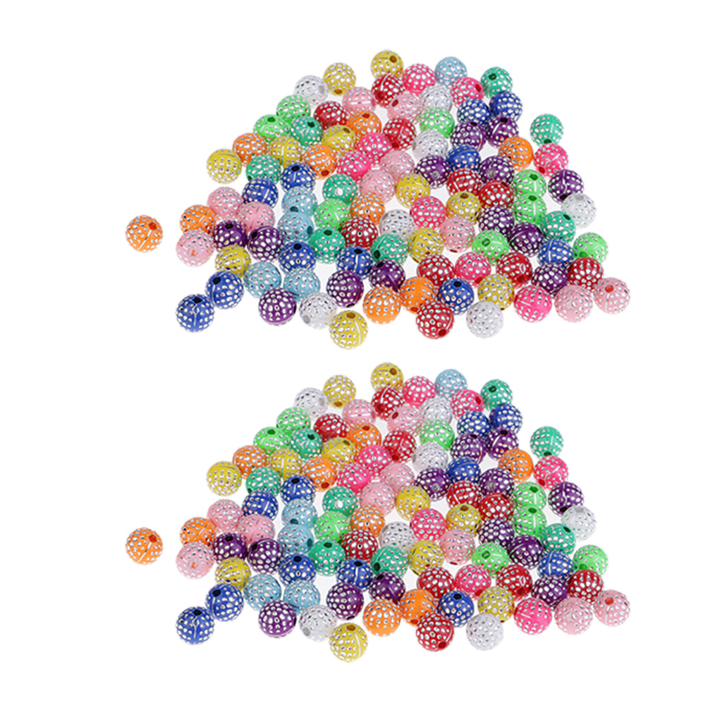 200Pcs Colorful Resin Beads Inlayed with Rhinestone for Jewelry Making 8mm