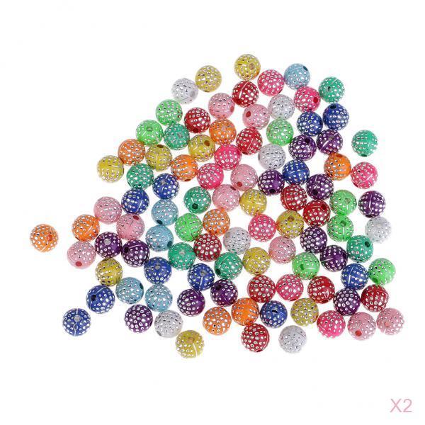 200Pcs Colorful Resin Beads Inlayed with Rhinestone for Jewelry Making 8mm
