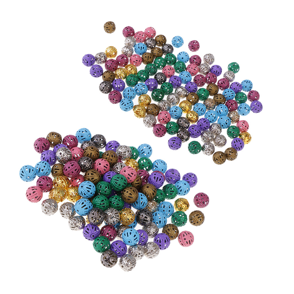 200Pcs Colorful Hollow Filigree Ball Spacer Beads for Jewelry Making 8mm