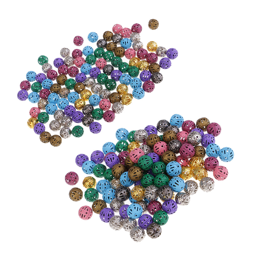 200Pcs Colorful Hollow Filigree Ball Spacer Beads for Jewelry Making 8mm