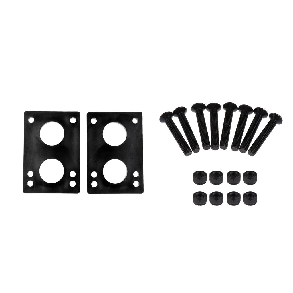 1 Pair 8mm Skateboard Risers Shock Pads+8 Pairs Bolts Longboard Screw Nuts