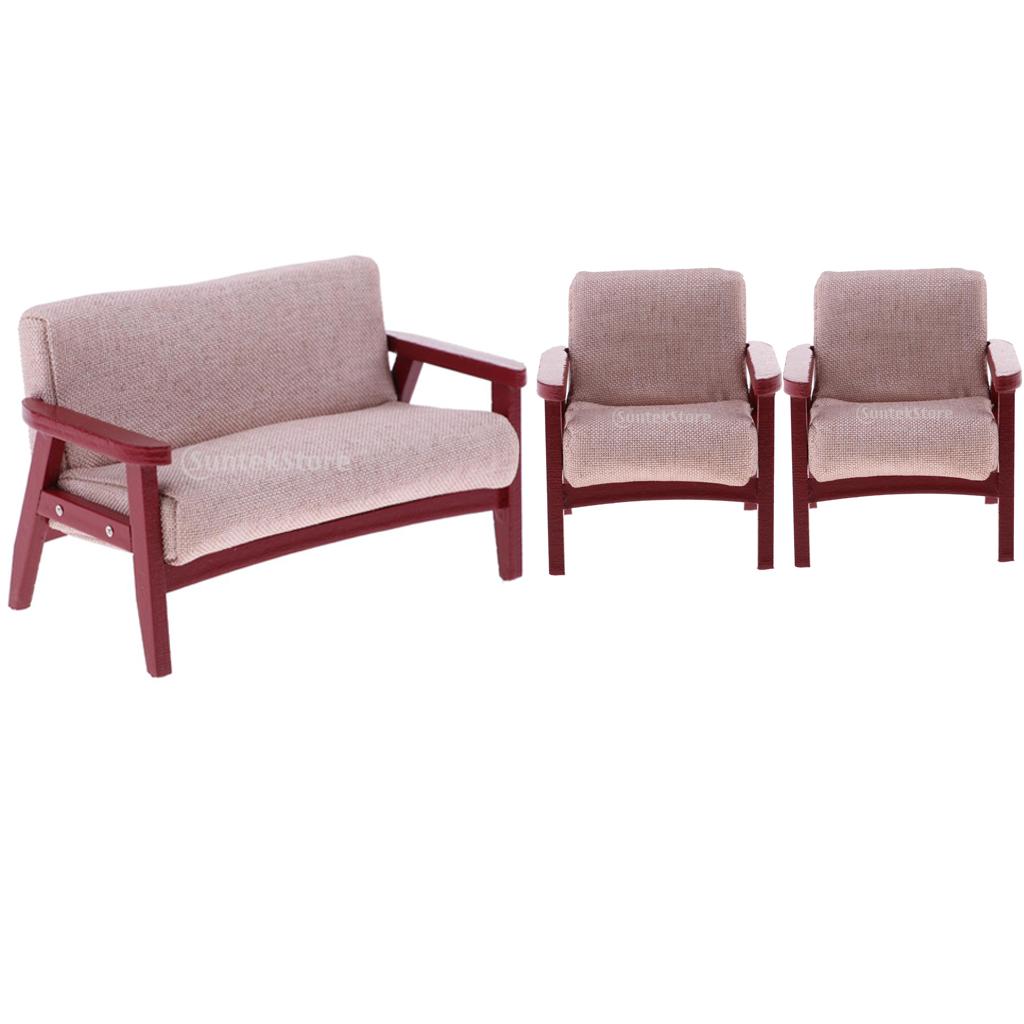 1/12 Scale Dollhouse Miniature Furniture Sofa Set for Living Room Decor