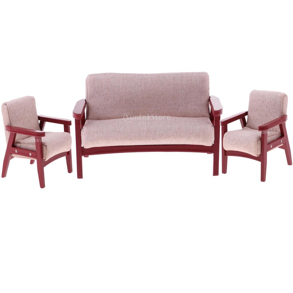 1/12 Scale Dollhouse Miniature Furniture Sofa Set for Living Room Decor
