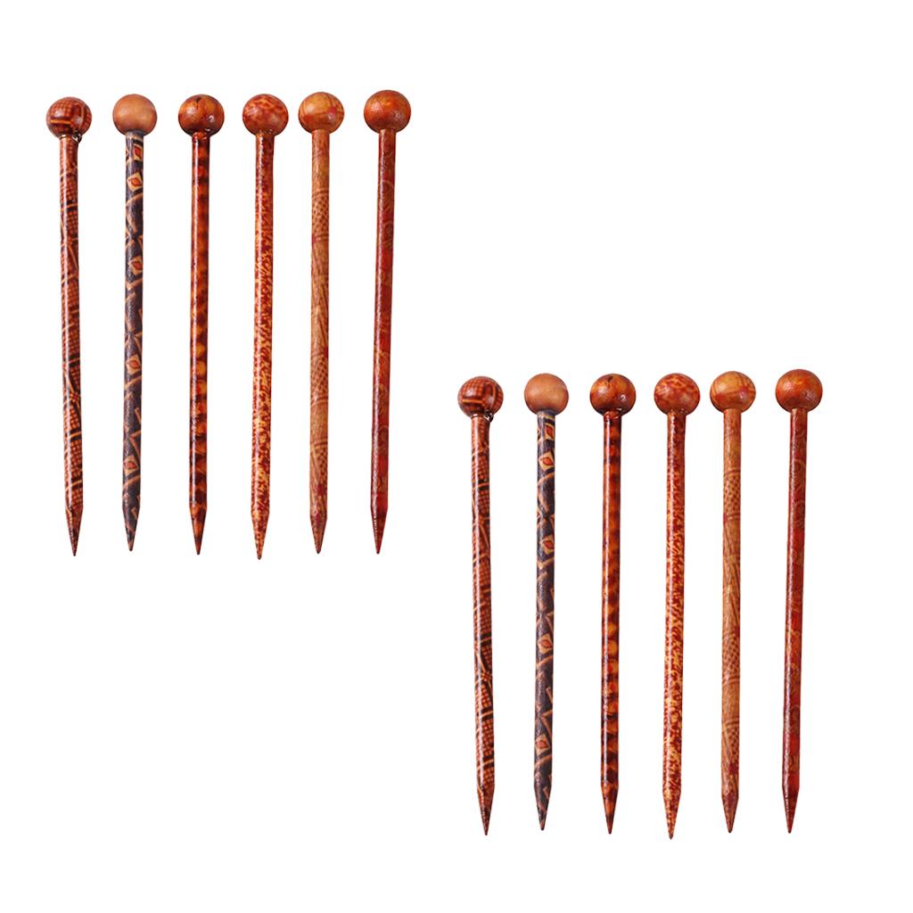 12 Pcs Retro Print Wooden Hairpin Needle Headdress Jewelry Accessories 13 cm