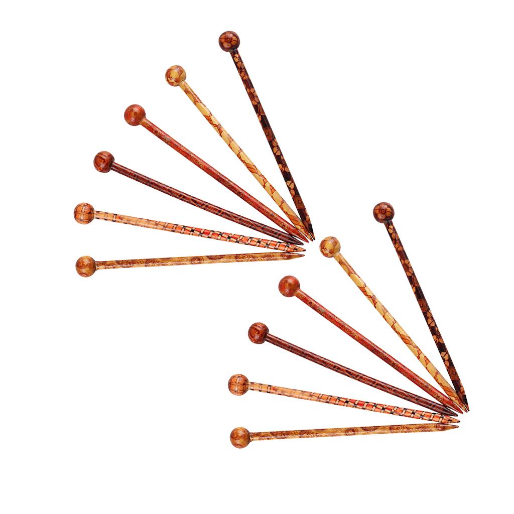 12 Pcs Retro Print Wooden Hairpin Needle Headdress Jewelry Accessories 13 cm