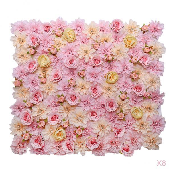 8pcs Artificial Flower Wall Panels Wedding Venue Decor Pink Champagne