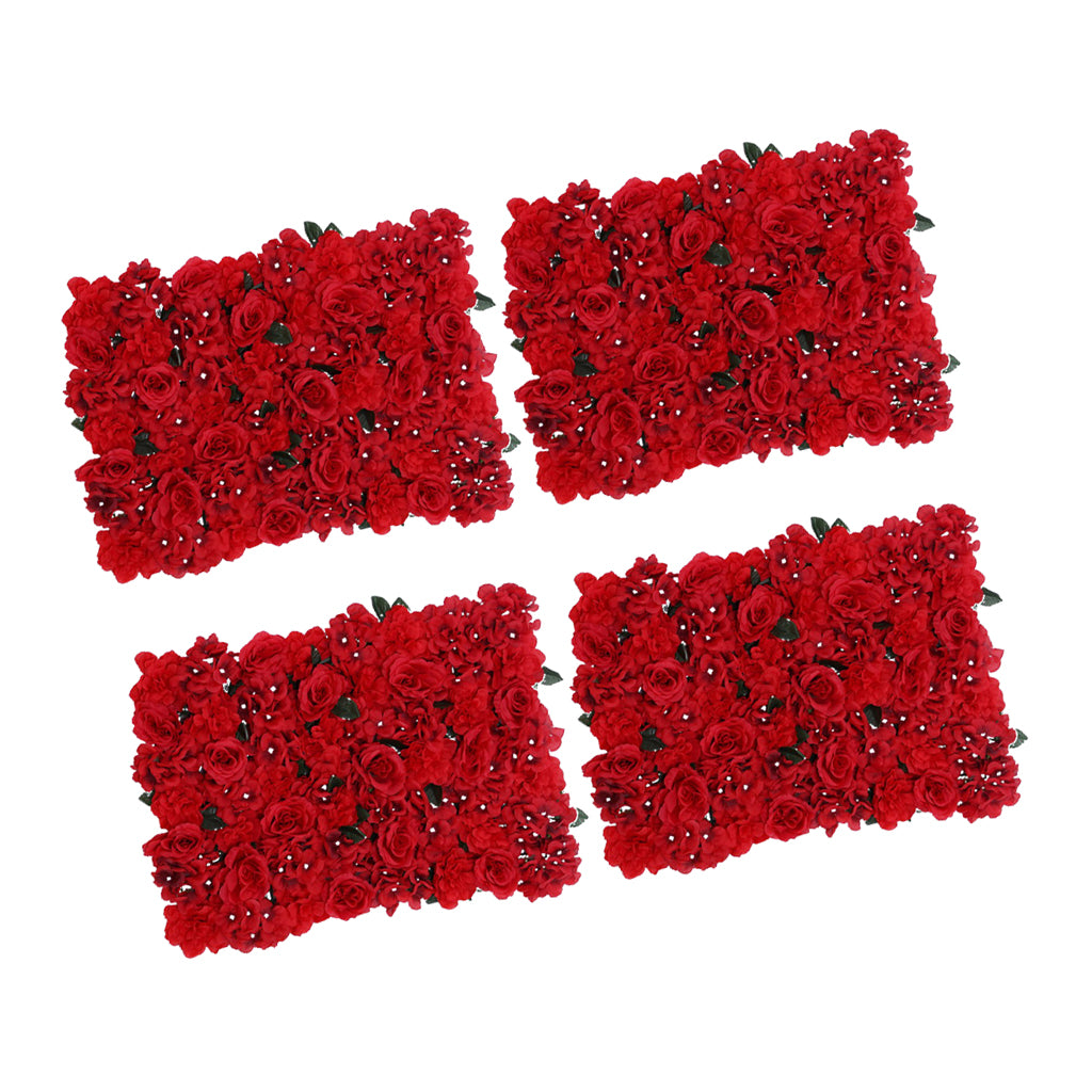 4pcs Artificial Flower Wall Wedding Venue Flower Pillar Main Road Decor Red