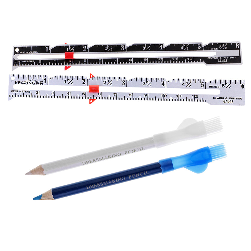 2Pcs Tailors Chalk Pen Pencil Sewing Dressmakers Tool+ 2Pcs Sewing Gauges