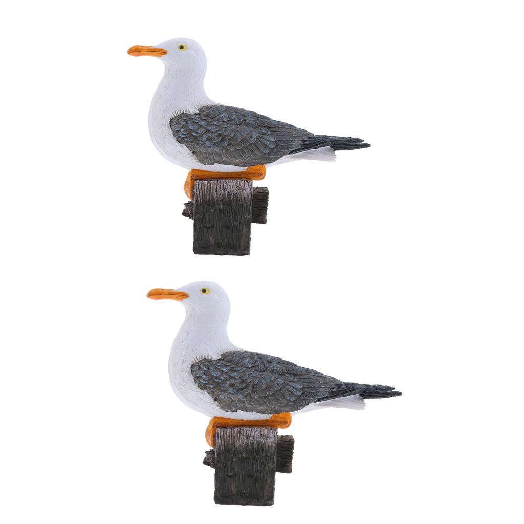 2 x Creative Resin Seagull Statue Lawn Ornament Garden Sculpture Home Decor