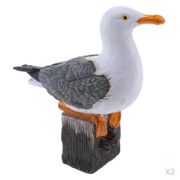 2 x Creative Resin Seagull Statue Lawn Ornament Garden Sculpture Home Decor