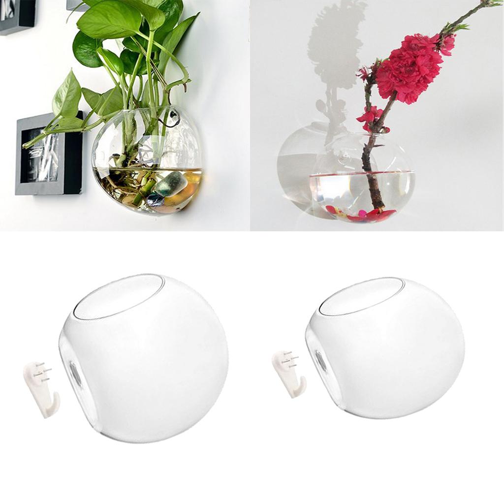 2 x Wall Hanging Planter Glass Hydroponic Vase Plant Pot Terrarium Ball 10cm